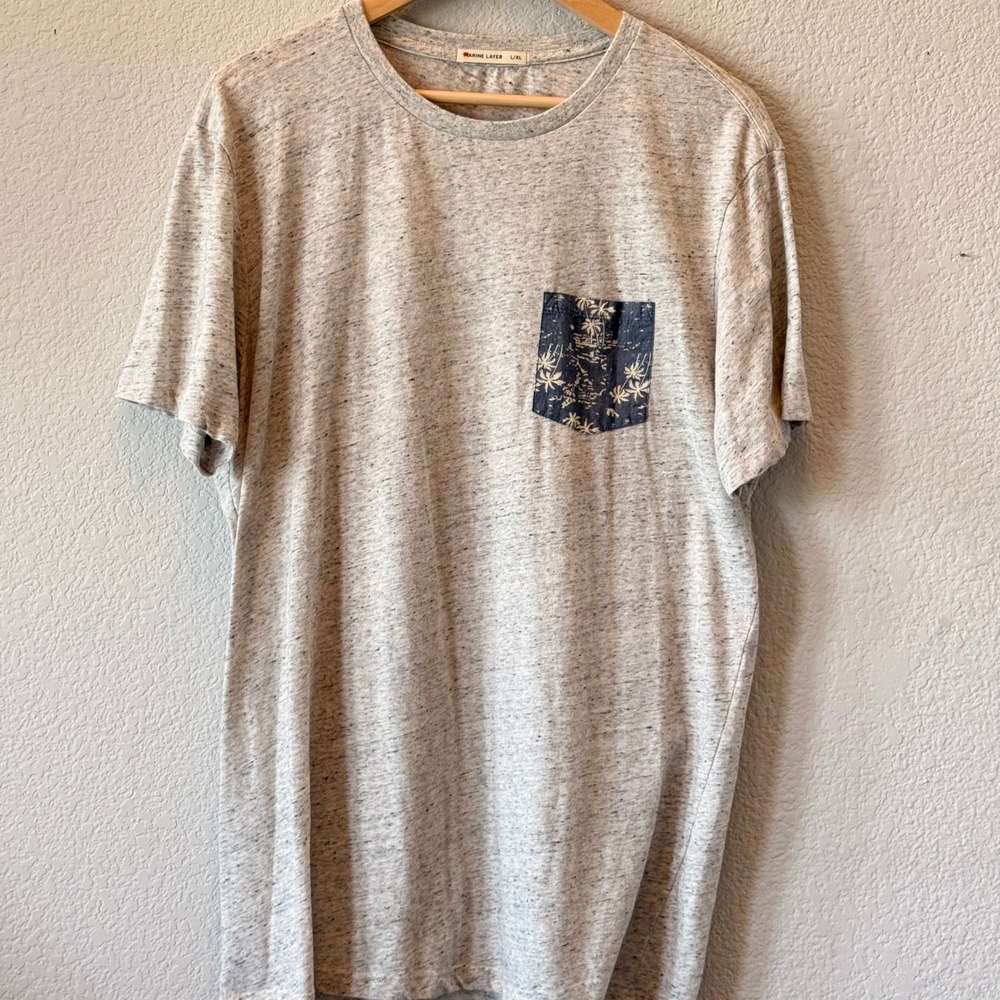 Marine Layer T-Shirt Pocket Palm Tree Mens Gray L/XL Short Sleeve Tee
